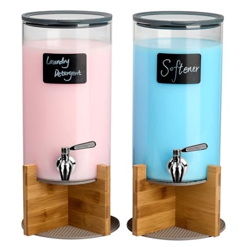 Spreccio Glass Laundry Detergent Dispenser with Holder11 Gallon Laundry Liquid Dispensers with StainlessSteel TapLarge Glass Fabric Softener Containers with Stand for Laundry Room Organization