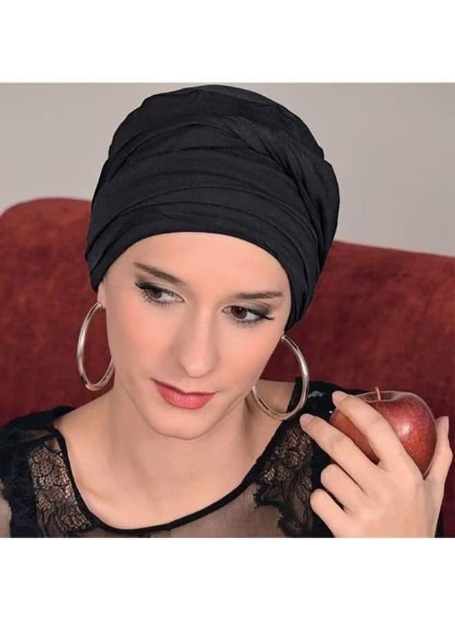 Black Hair Wrap For Women Long Stretch Jersey Head Scarf Summer Breathable Lightweight Turban Solid Color