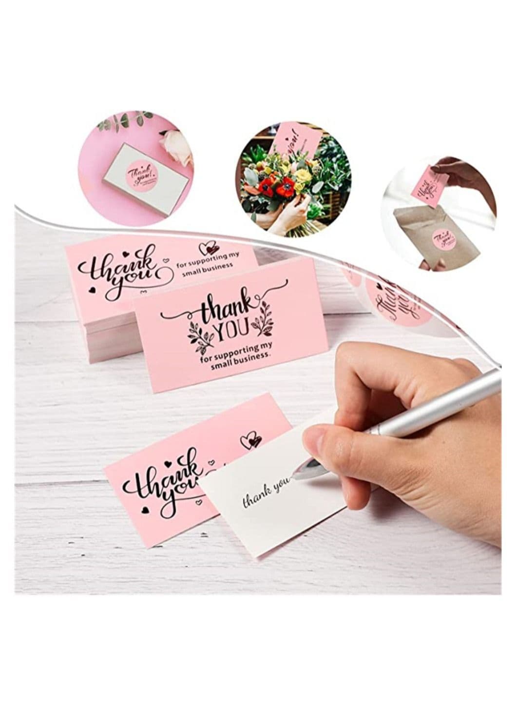 600 Pieces Thank You Cards and Stickers Set Pink Gold Foil For Supporting My Small Business Sticker for Retail Store Package Insert Envelope Seals Owner Sellers