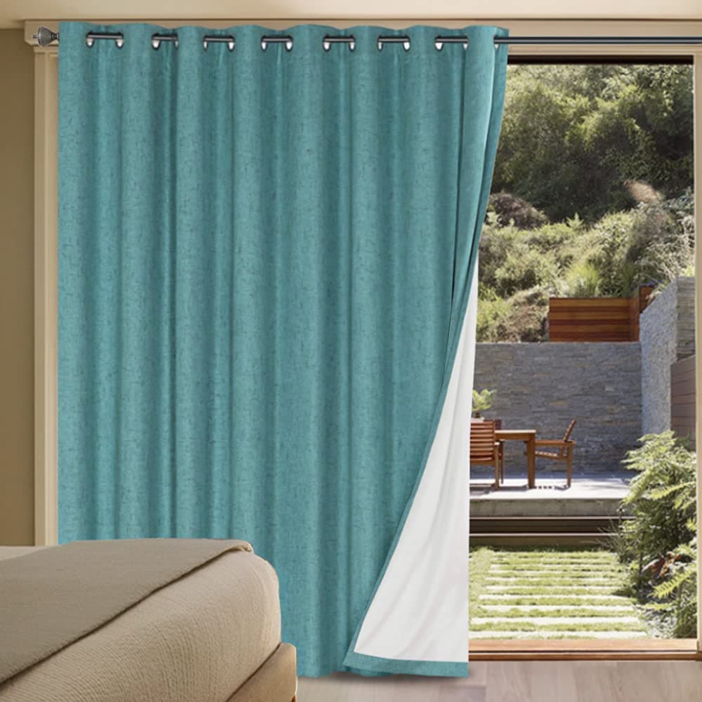 HVERSAILTEX Linen Blackout Curtains Durable Thick Textured Linen Look 100 Blackout Patio Door Curtain Anti Rust Grommet Extra Wide Sliding Door Curtain Panel W100 x L96 inch Teal