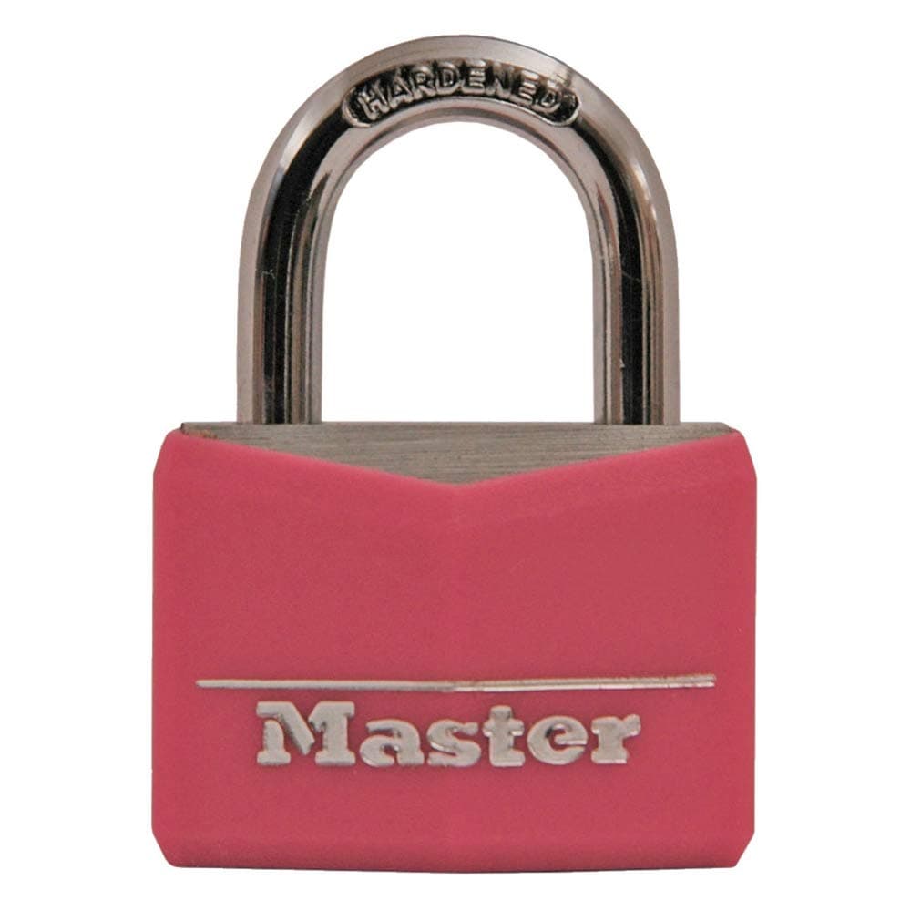 Master Lock Pink Covered Aluminum Keyed Padlock with Steel Shackle, Lock for Gym or School Locker with 1-9/16 Inch Lock Body, 146D