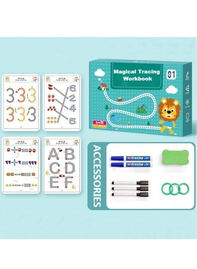 Magical Tracing Workbook Set for Kids, Practice Copybook with Reusable Pen and Eraser, Early Educational Learning Book for Preschoolers And Kindergarten Kids