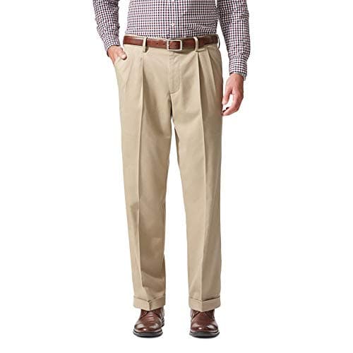 Dockers Men's Relaxed Fit Comfort Pants-Pleated, British Khaki, 36W x 30L
