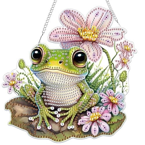 Bowetile Frog Diamond Art Hanging Kits for Adults 5D Special Shape Diamond Painting Pendant Kits Animal Gem Art Suncatchers Painting Ornament for Home Garden Wall Decor