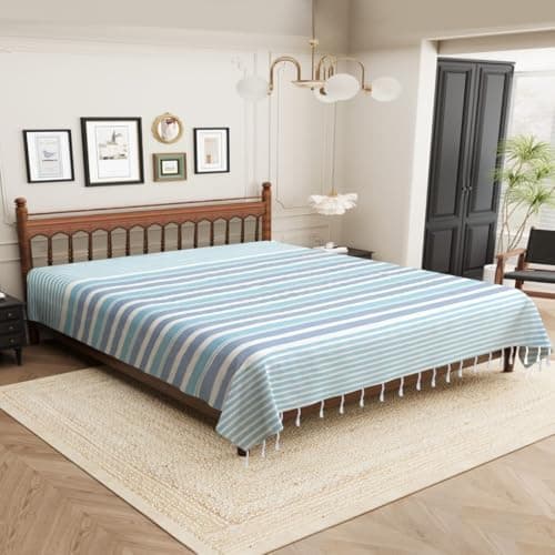 Värde 210 TC Cotton Bedsheet | Handmade Double Bedsheet | Handloom Bedsheets | Without Pillow Cover |Warm Double Bedsheet for Winter (90X100 Inches, 7.5 x 8.3 Feet (Havelock Blue)