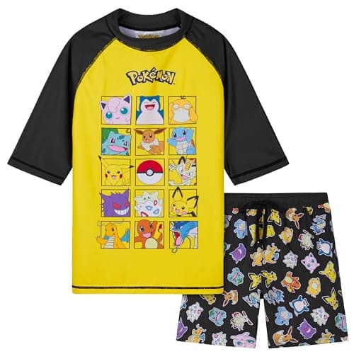 Pokemon Boys 2 Piece Swimwear Set, Swimming Top and Boys Swim Trunks (9-10 Years, Yellow/Black)
