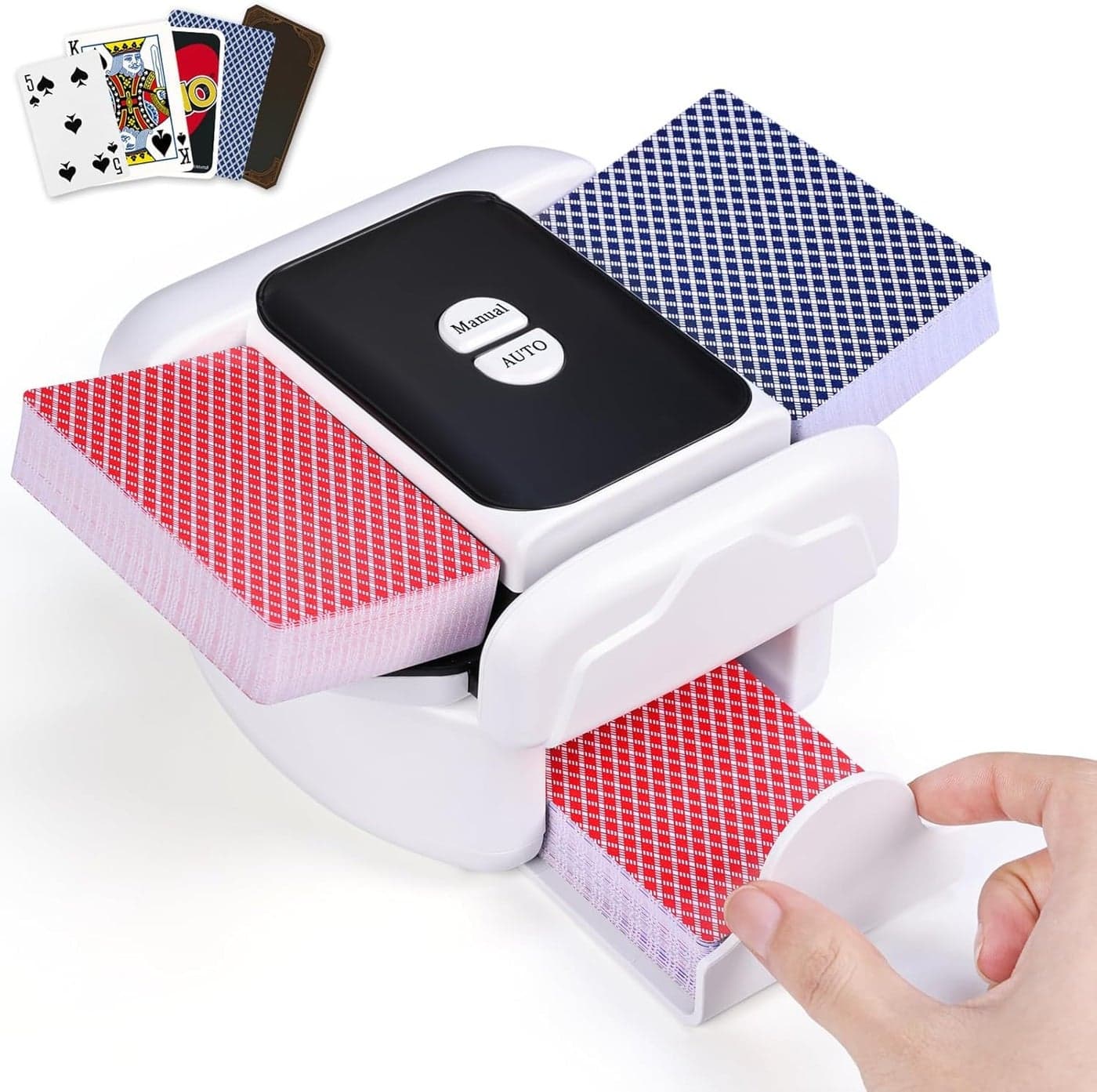 JERN Automatic Card Shuffler, Dual Mode Electric Card Shuffle Machine, Rechargeable 1-2 Deck Capacity for Poker, UNO, Blackjack, Phase 10, Manual and Auto Functions