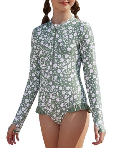 GRACE KARIN Girls Bathing Suits Size 10-12 One Piece Long Sleeve Swimsuits Beach Swimwear