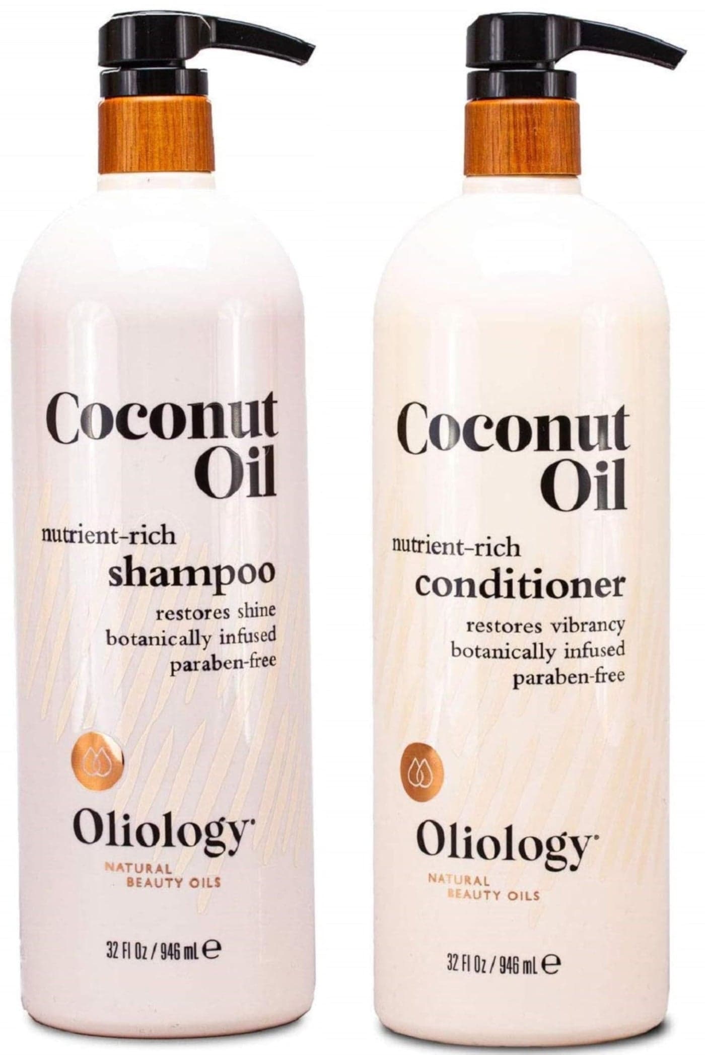 Oliology Nutrient Rich Coconut Oil Shampoo Conditioner Combo Pack Helps Restore Damaged Hair Provides Intense Shine Moisturizing Made in USA Cruelty Free Paraben Free 32oz