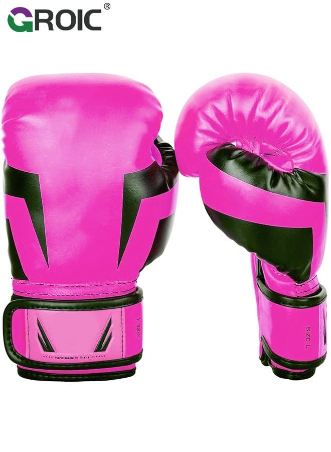 12OZ Boxing Gloves PU Leather,Kickboxing MMA Sparring Training, Advanced TAKKA Closure, Padding, Punch Bags Speed Ball Focus Pads Workout(Pink)