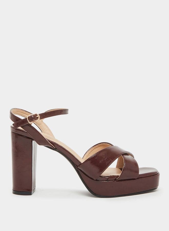 Burgundy High Heel Platform Sandals