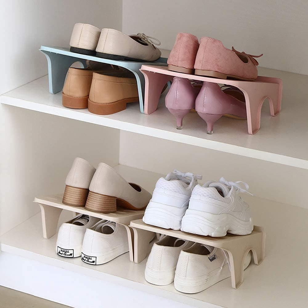 UNIQUE CART Shoe Stacker Slotz Space Saver Shoe Racks For Closet Organization No Assembly Require Durable Plastic Shoes Holder For Home Storage Pack 14 Multicolor 25X22X12 Cm