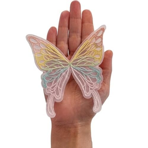 S.A.V.I 3D Butterfly Applique Patch for Sewing – Pastel Multicolor Lace Fabric (10.9x10cm) – DIY Dresses, Bridal Wear, Lehenga, Saree, Blouse, Gown & Craft Embellishment Accessory