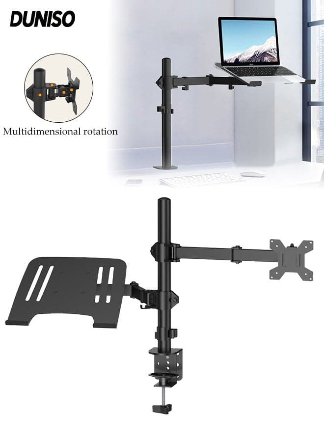 Dual Monitor Stand 2 in 1 Computer Monitor and Laptop Stand Heavy Duty Height Adjustable Monitor Desk Mount Swivel Stand Holds Freestanding Computer Monitor and Laptop Combo Desk Stand with C Clamp