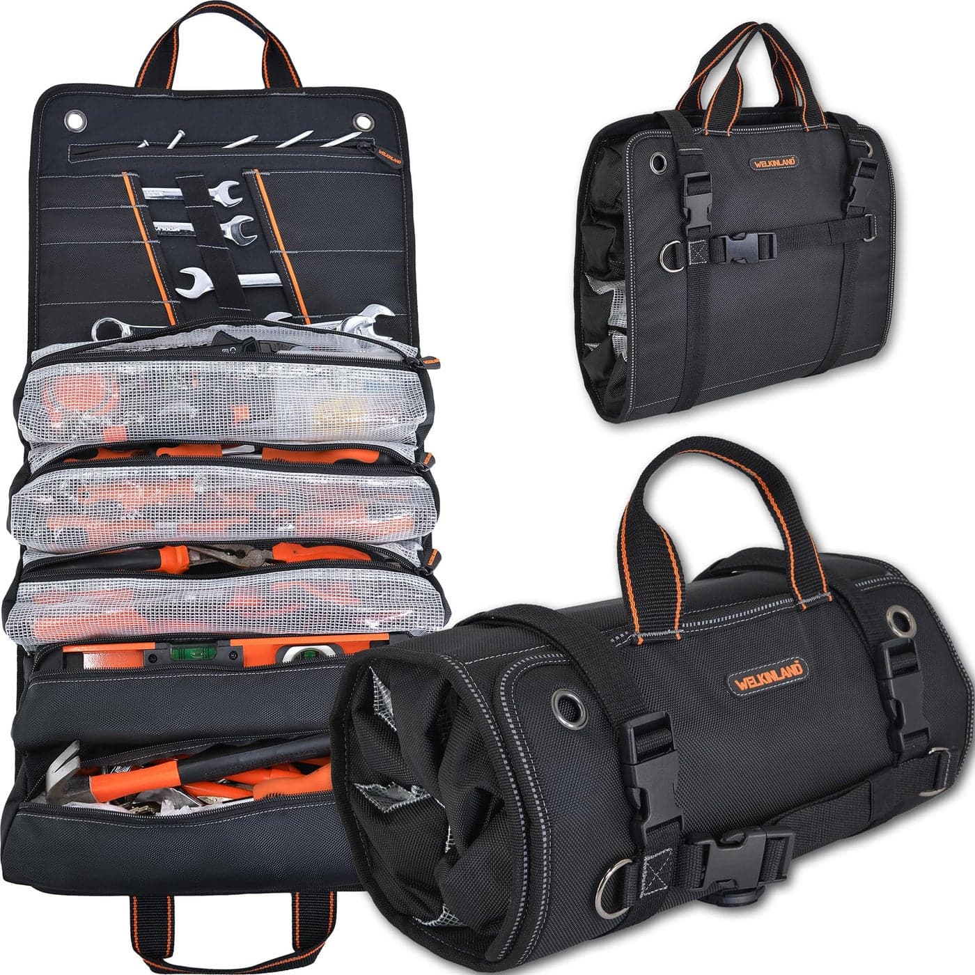 WELKINLAND Men's tool roll, Tool roll up bag, Roll up tool bag, Tool roll organizer, Mechanic Tool roll bags, Motorcycle tool roll bag, Wrench roll up pouch, Electricians wrench roll for car