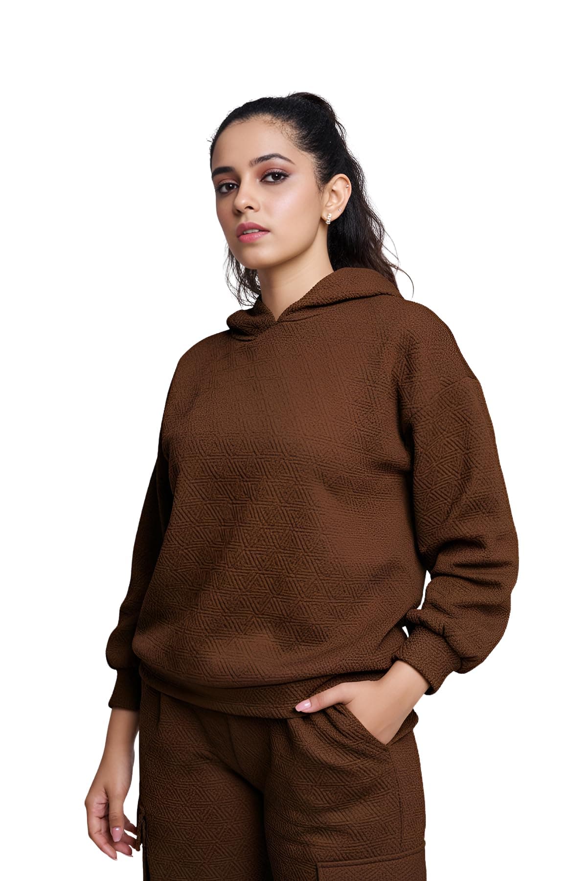 GRECIILOOKS Co-ord Set for Women Stylish | Warm Hooded Hoodie & Pant Set | Winter Wear Womens Dress | Casual Travel & Loungewear Outfit (GL-W2522&TR1463-2XL-Brown)