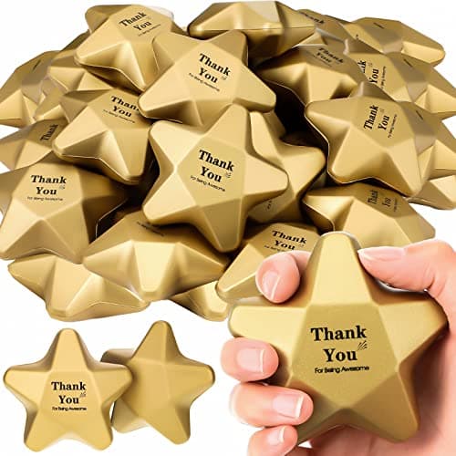 Deekin 24 Pieces 31 Inch Star Stress Balls Gold Mini Foam Ball Star Toys Bulk Stress Relief Gifts for Coworkers Adult Goodie Bag Stuffers Teen Party Favors School Office Award Thank You