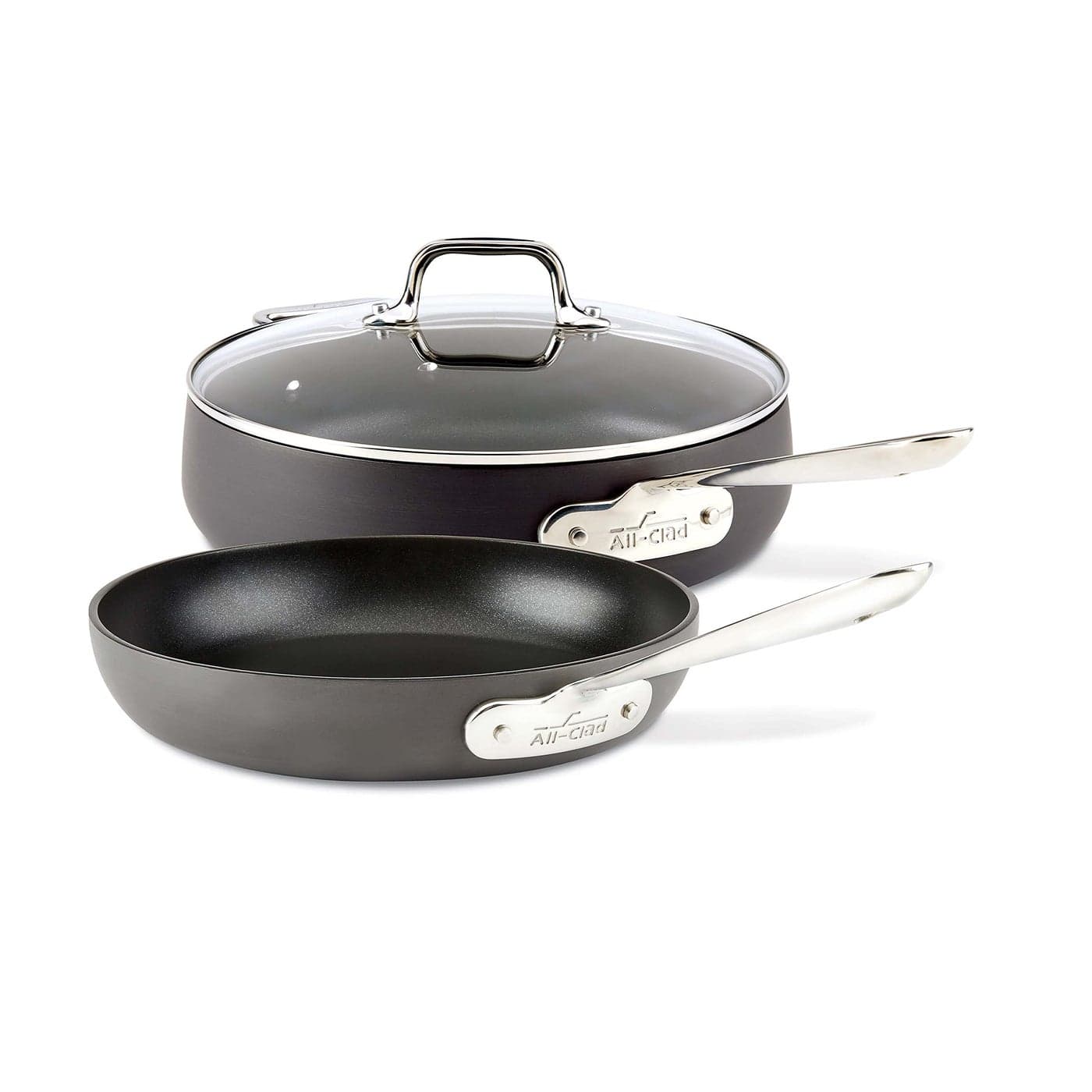 AllClad HA1 Hard Anodized Nonstick Saute Pan with Lid and Fry Pan Set 4 Quart 10 Inch Induction Oven Broiler Safe 500F Pots and Pans Cookware Black