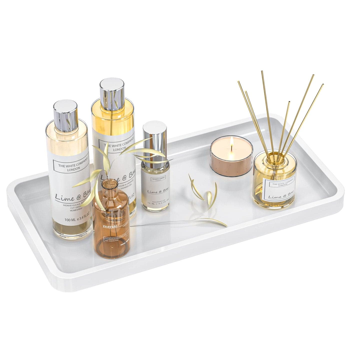 Weenson Bathroom Vanity Tray for Countertop Toiletries Makeup Decor Perfume Candles Kitchen Tray for Soap Dispenser Spice Salt Coffee Toilet Tank Tray Bamboo1181 L x 61 W x 079 H White