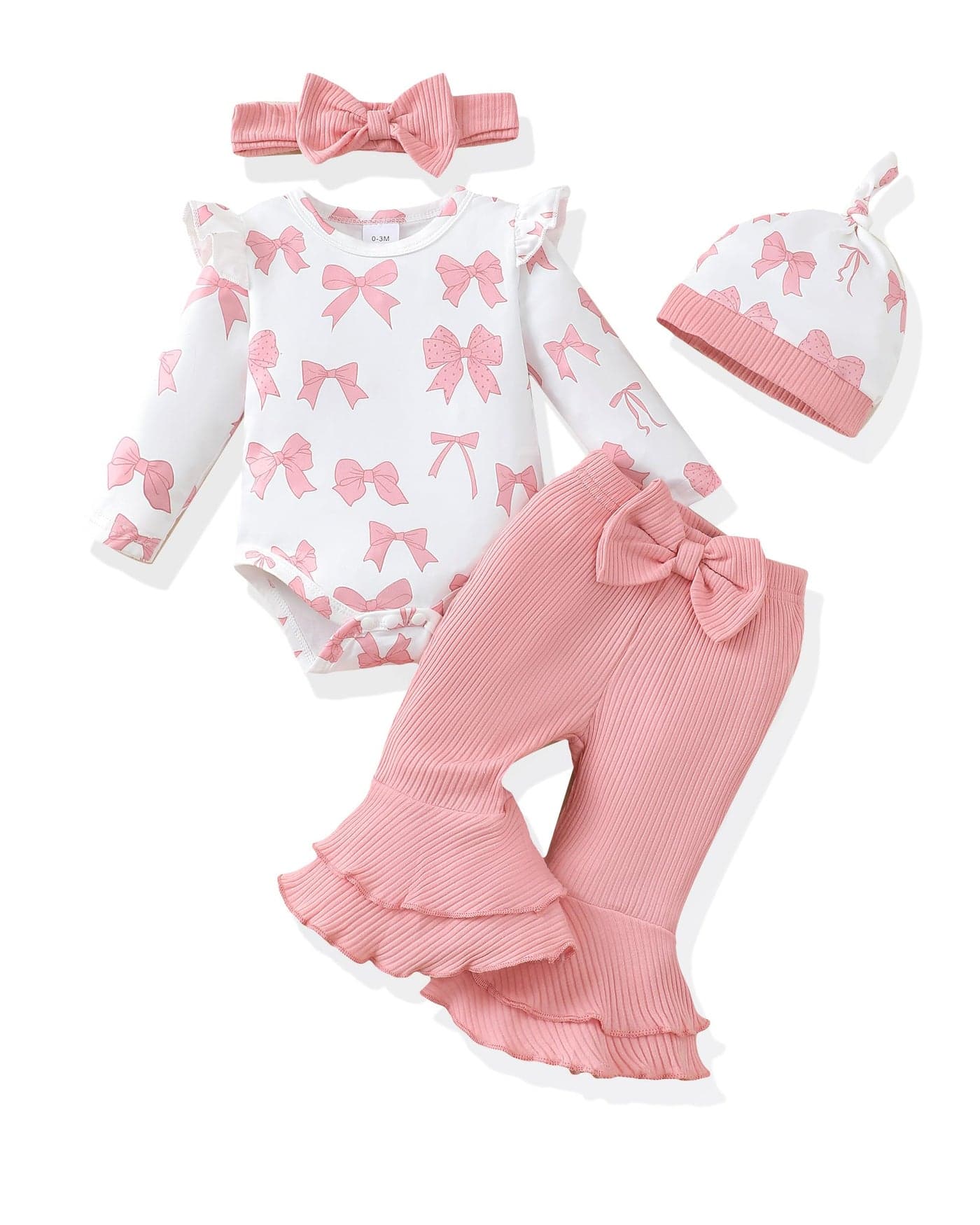 Renotemy Baby Girl Clothes 6-12 Months Infant Fall Winter Outfit 9-12 Month Girl Clothes Baby Essentials Infant Coming Home Outfits Gifts Pink Bell Bottom Pants Bodysuit Clothes Set