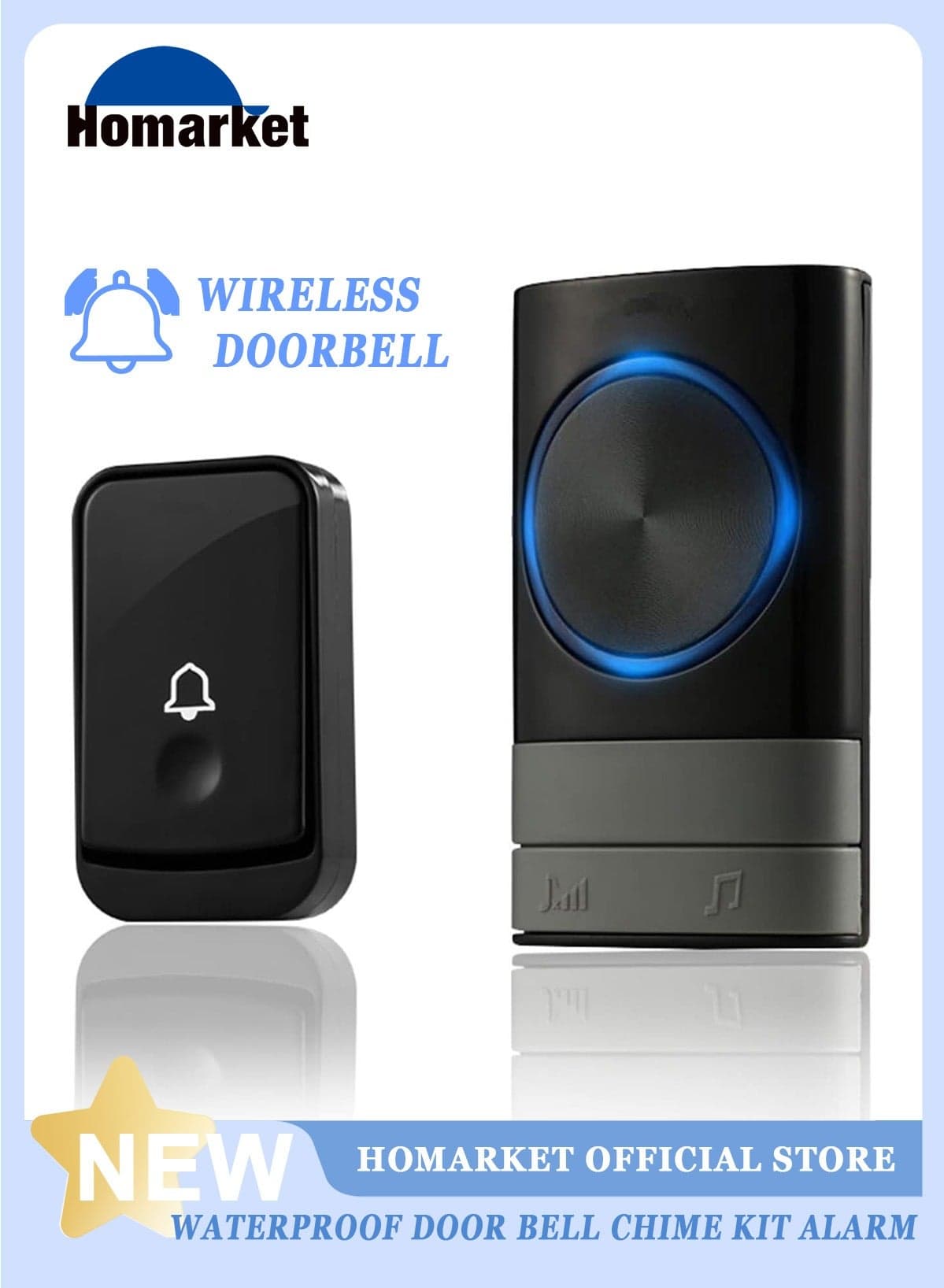 Wireless Doorbell,Waterproof Door Bell Chime Kit Alarm for Home at 1000 Feet Range Operating with 45 Melodies, 4 Levels Adjustable Volume, 1 Push Button & 1 Receiver, Battery Operated