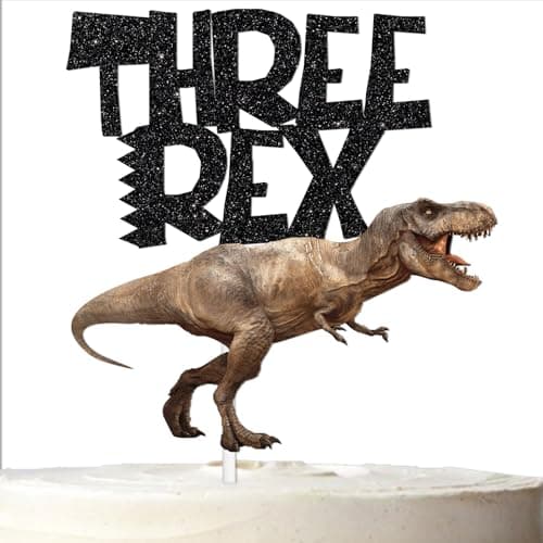 Three Rex Cake Topper Dinosaur Dino Theme Decor Picks for Boys Girls TRex 3rd Years Old Birthday Party Photo Decorations Supplies