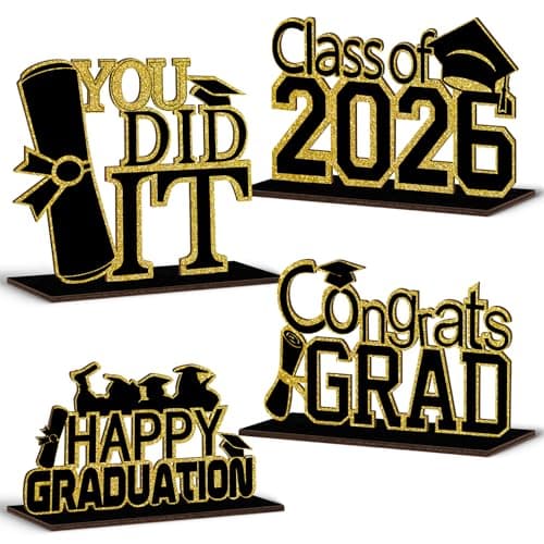 4 Pcs KSKSPE Graduation Decorations Party Supplies Table CenterpiecesGraduation Theme Design and Sturdy Wooden for Graduation Party Favors DecorationsBlack