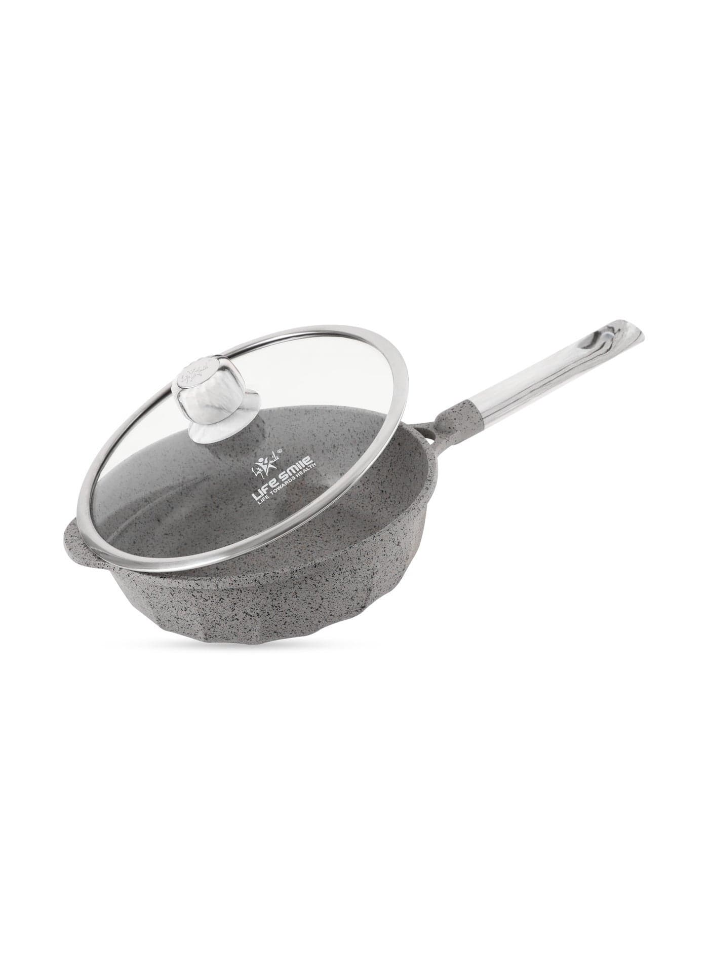 Life Smile 24cm Deep Fry Pan (2.7L) with Induction Bottom – Suitable for All Cooktops