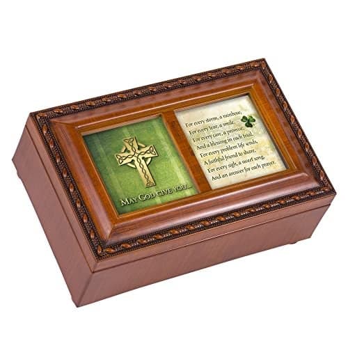 Cottage Garden May God Give Rainbow for Every Storm Woodgrain Rope Trim Jewelry Music Box Plays Amazing Grace