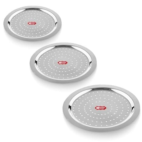 Kitchen Expert - Steel Hole Lid | Set of 3 | Lid Covers for Utensils | Milk Cover Plate| Steel Jali Plate | Essential Set for Kitchen | Multipurpose