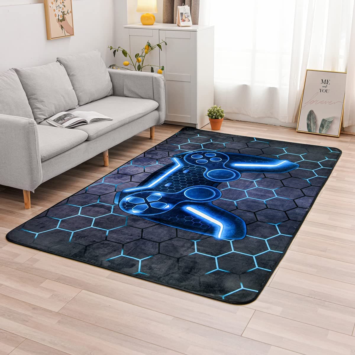 NTBED Game Console Area Rug for Bedroom Sofa Playroom Gaming Geometric Bedside Rugs Gamer Decorative Floor Mat Carpet 5x8 Feet Blue