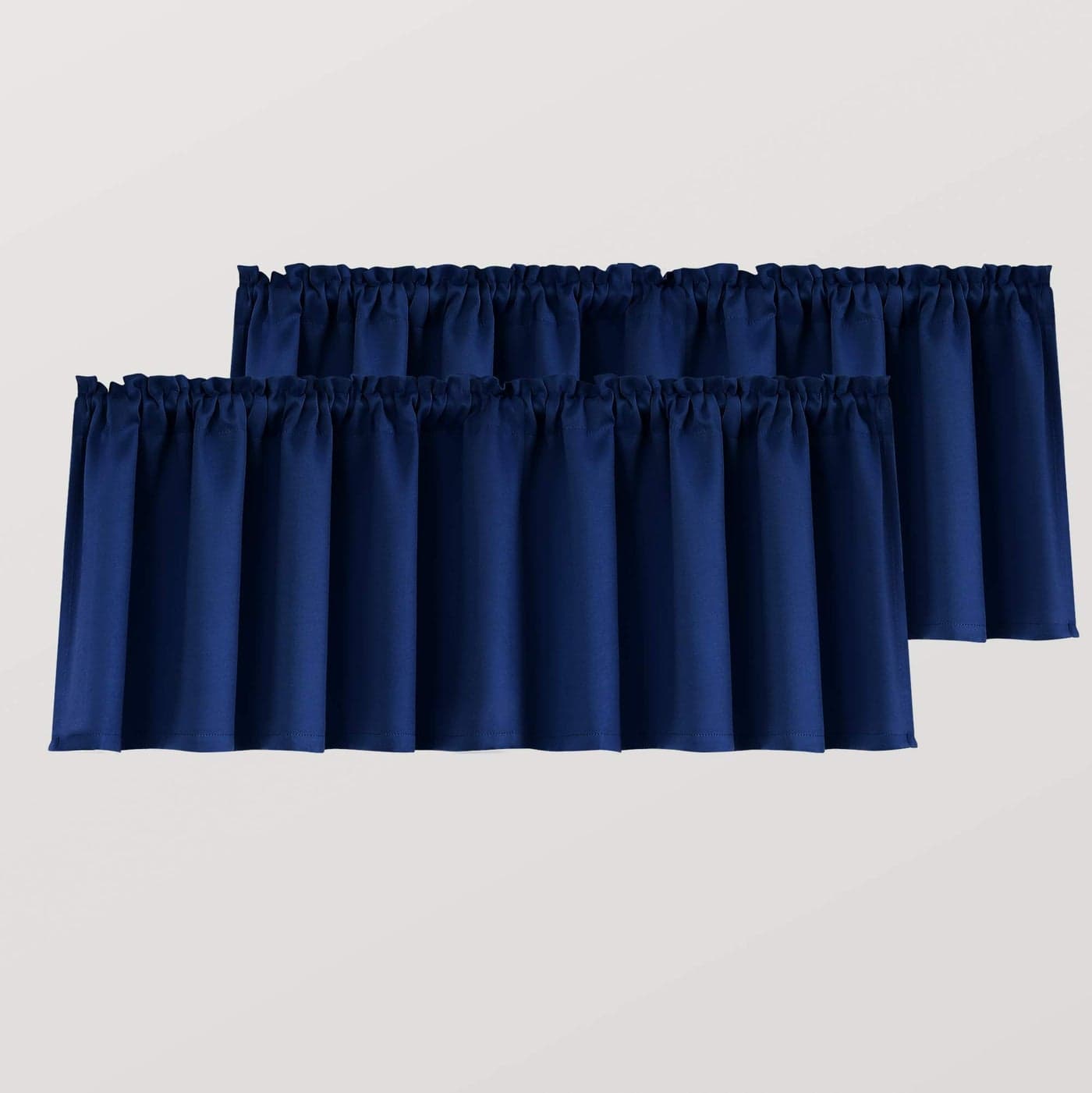 MrsNaturall Navy Blue Window Valances for Kitchen 2 Pack Rod Pocket Blackout Light Blocking Thermal Insulated Dark Blue Valances for Living Room Boys Bedroom 52 x 18 Inch Length
