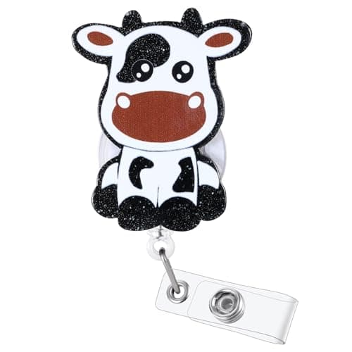 Funny Cow Badge Reel, Cute Pediatric Retractable ID Card Badge Holder, Name Tag Work Badge Clip for NICU ICU RN LPN CNA MA ER Night Shift Nurse Nursing Student OB/GYN L&D Doctor Teacher, Nurse Gifts