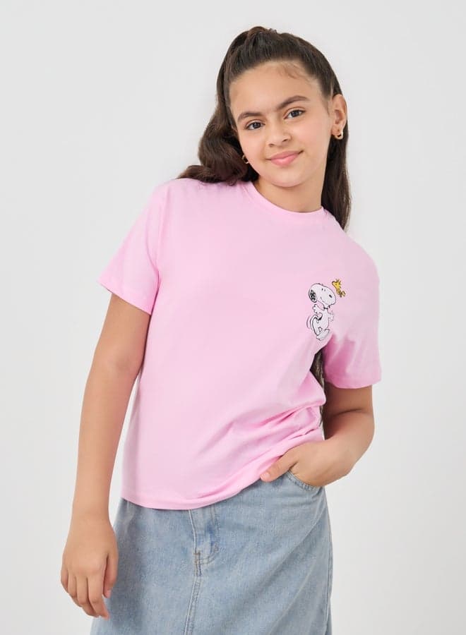 Over Size Peanuts Front And Back Graphic Print Tee