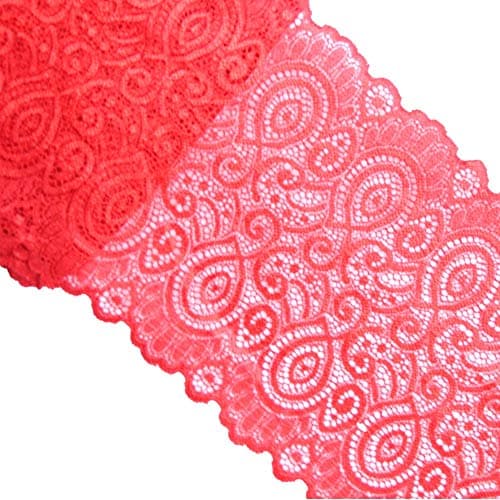 5 Yards Width 7 Inch Stretch Lace Trim Fabric Elastic Lace Flowers Ribbon for Garment Craft Embellishment Wedding Bouquet Making Headbands Garters Baby Shower Table Decorations Red