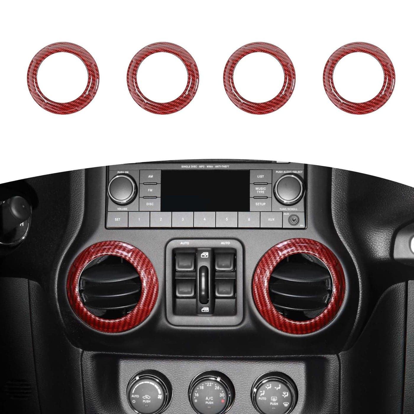 RTTCZ for Jeep JK Air AC Vents Cover Trim Rings Red Carbon Fiber for Jeep Wrangler JK JKU 20112017 Red Carbon Fiber Interior Accessories 4pcs