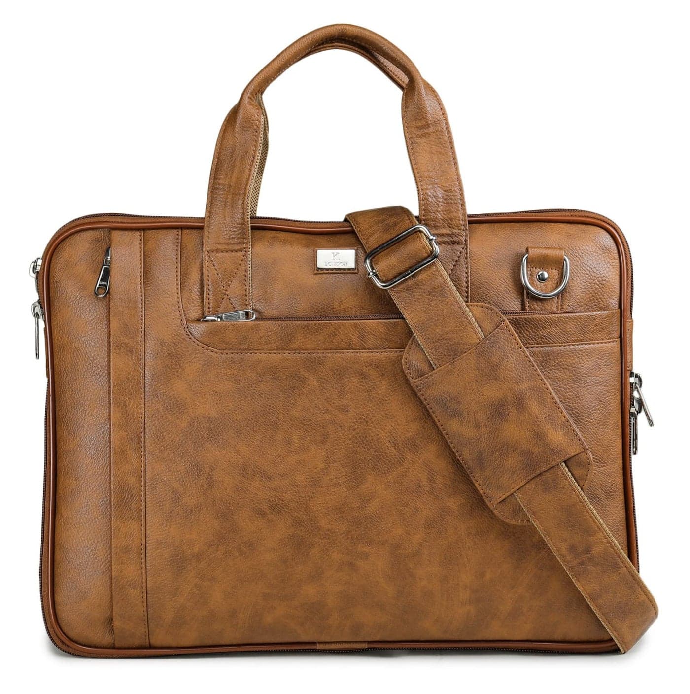 K London 14 Inches Slim Tan Vegan Leather Expandable Unisex Laptop|MacBook Shoulder|Messenger|Office|Travel|Business Bag for Men & Women(1808-tan)