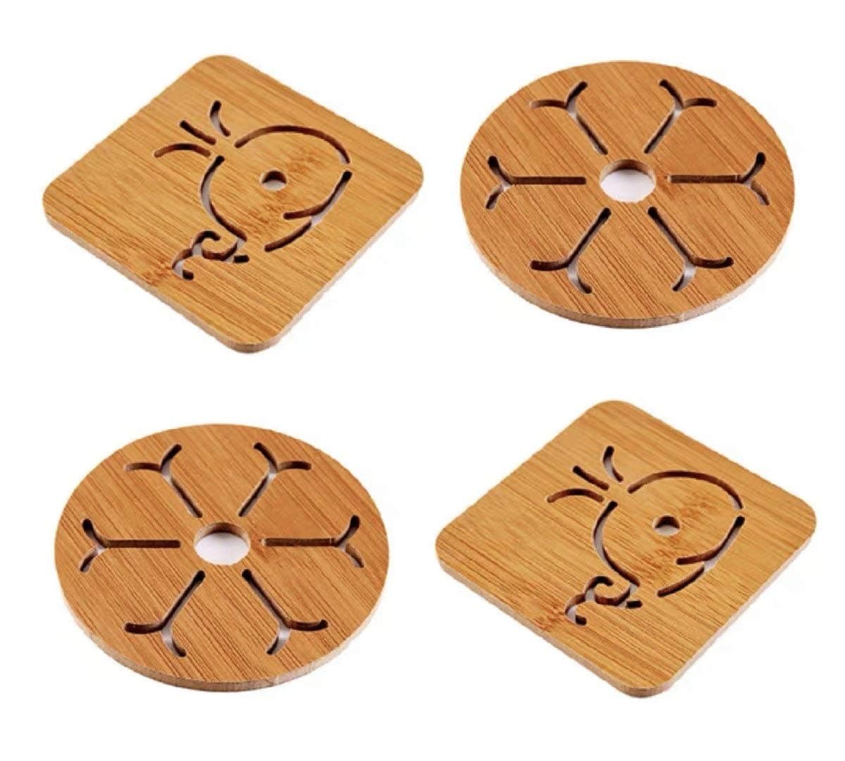 KPNG Heat Resistant Non-Slip Bamboo Trivets Pot Mat for Kitchen Table (2 Piece Small (9 x 9 x 0.5), Wooden)