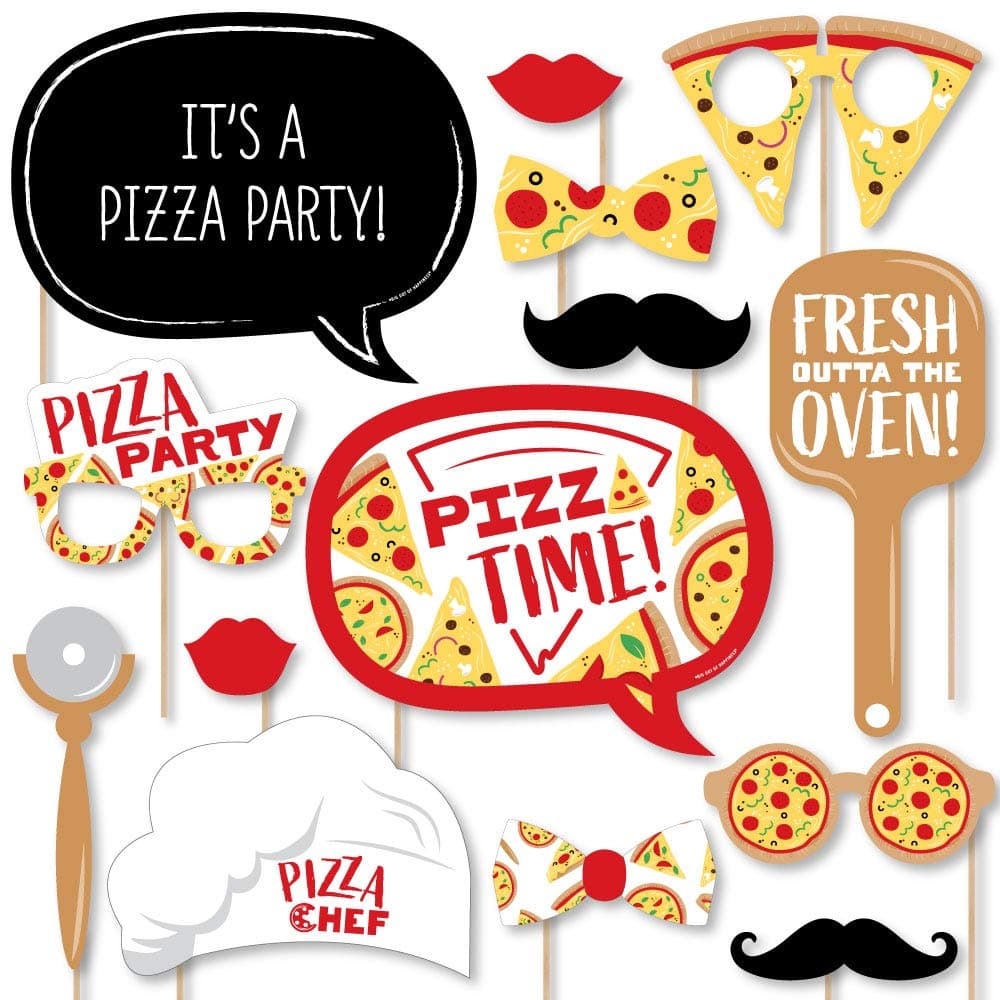 Big Dot of Happiness Pizza Party Photo Booth Props Kit Professional 20Piece Set Premium Cardstock Selfie Props Birthday Party Baby Shower Photography Accessories Italian Theme Party Decorations