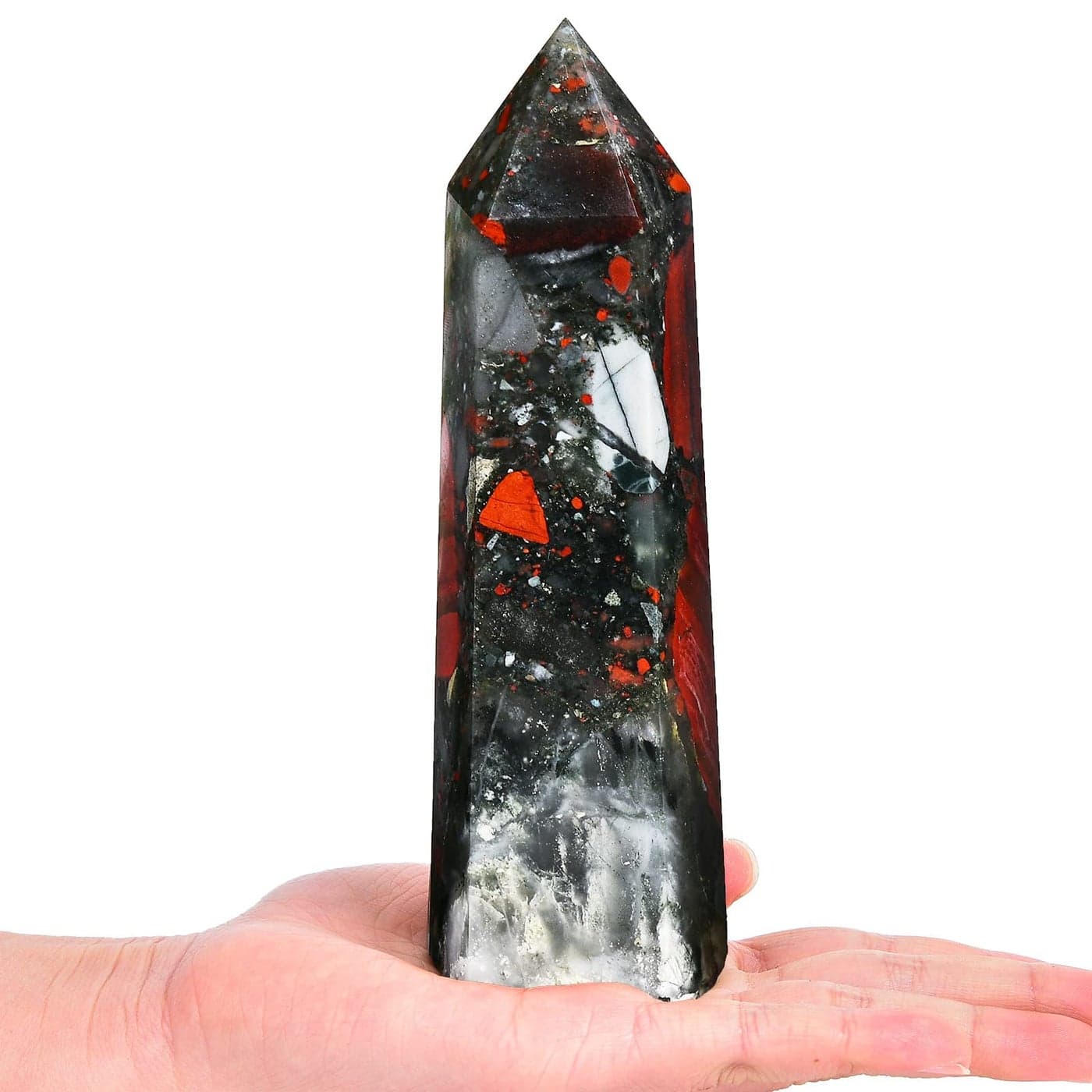 AMOYSTONE African Bloodstone Obelisk Large Healing Crystal Wand Tower 6 Faceted Column Reiki Chakra Meditation Therapy Red 1117 LBS