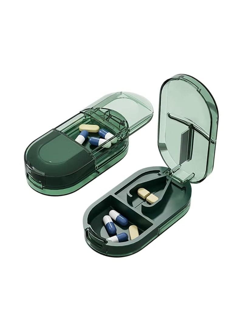 Pill Cutter Portable Pill Splitter 2-in-1 Pill Case with Stainless Steel Blade for Small or Large Vitamins Tablets Mini Pill Organizer Compartment