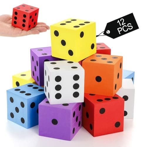 Noamus 12 Pack Large Foam Dice 2 Inch Colorful Cubes with Number Dots 6 Sides Big Square Pocket Game Dice for Classroom Math Teaching Kids Boys Girls Party Supplies Toy Gift Prize