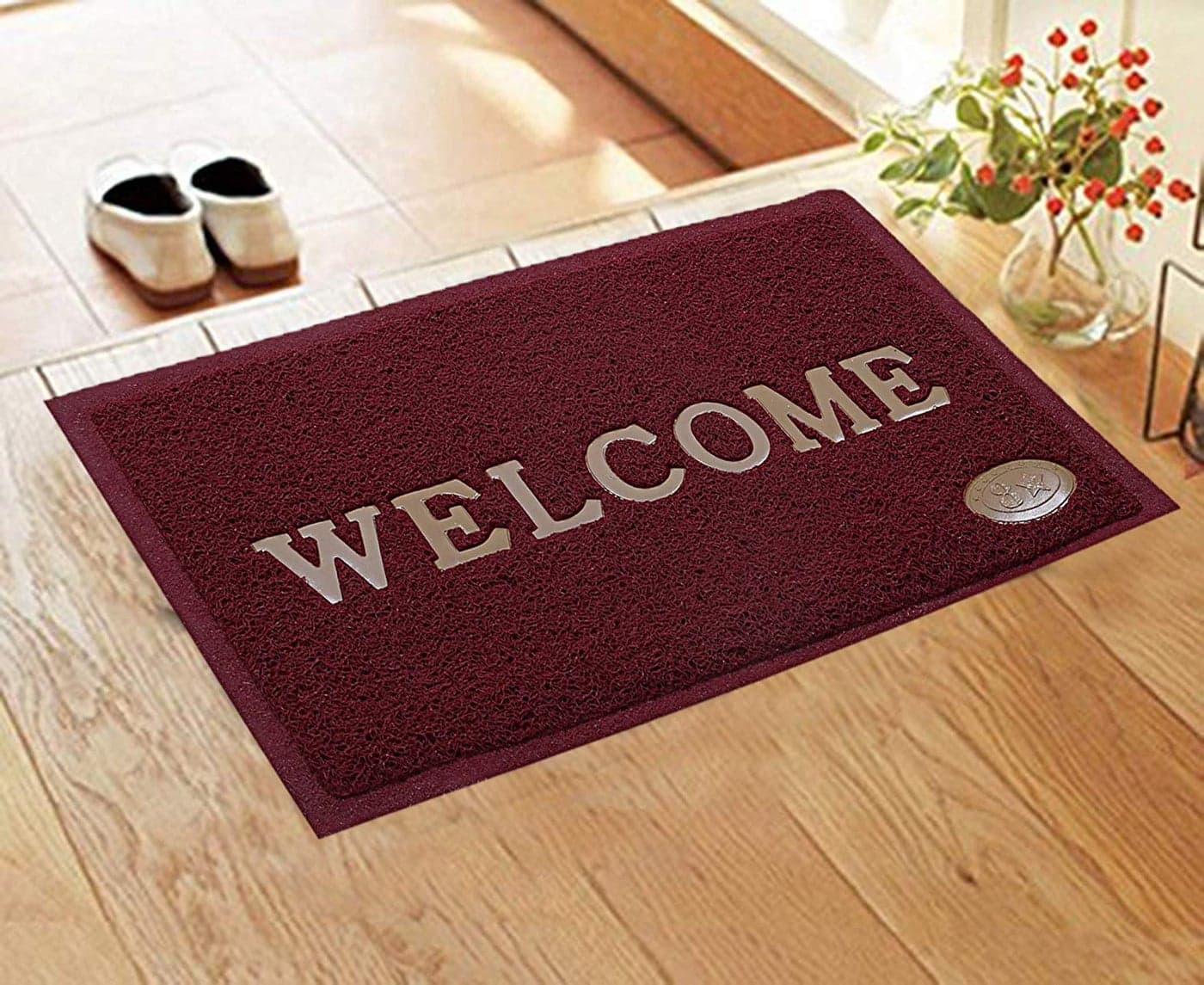 Kuber Industries Country, Modern Rectangular Door Mat (Maroon, PVC, Pack of 1)