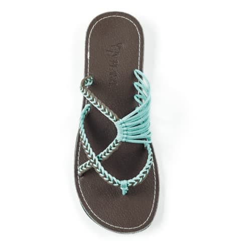 Plaka Oceanside Flat Summer Sandals for Women | Flip Flops for The Beach, Walking & Dressy Occasions | Turquoise Gray | Size 11