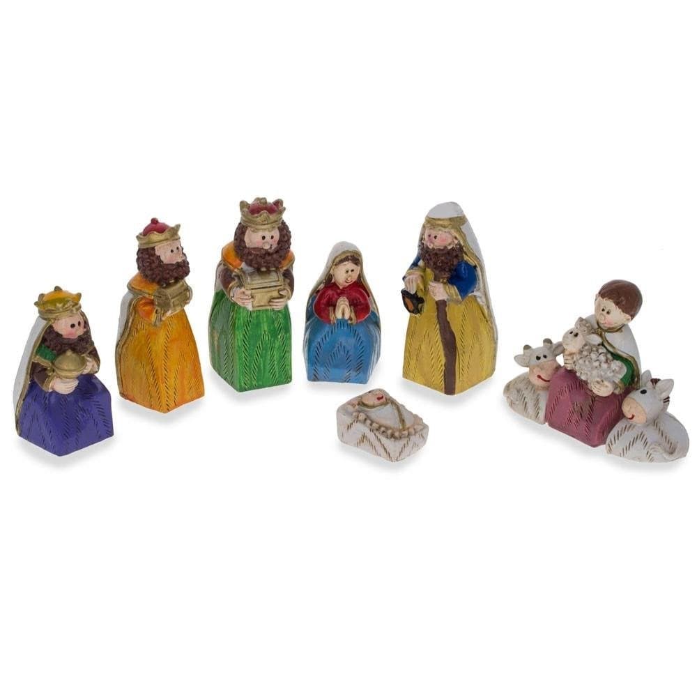 BestPysanky Set of 9 Hand Painted Mini Nativity Scene Set Figurines
