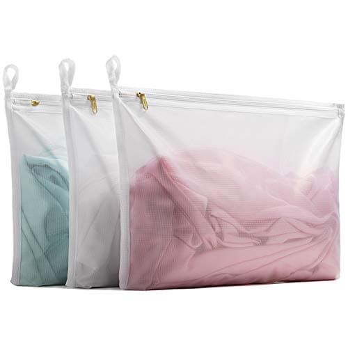 TENRAI Delicates Laundry Bags, Bra Fine Mesh Wash Bag for Underwear, Lingerie, Bra, Pantyhose, Socks, Use YKK Zipper, Have Hanger Loops,((0 Fluorescent Cloth White, 3 Medium, CQS)