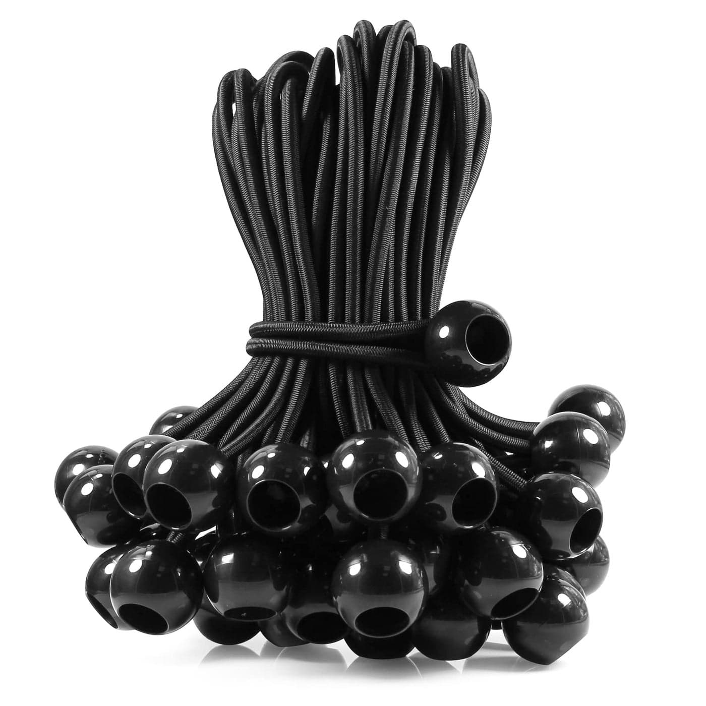 Joneaz Ball Bungee 4 Inch Black Tie Down Cord 1 Inch Ball 50Piece UV Resistant