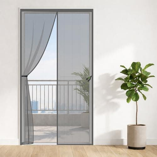 Classic Mosquito Net for Door Fiberglass Magnetic Curtain Auto Closing Insect Screen for All Door Types with Self Adhesive Hook Tape (195X90cms, Grey)