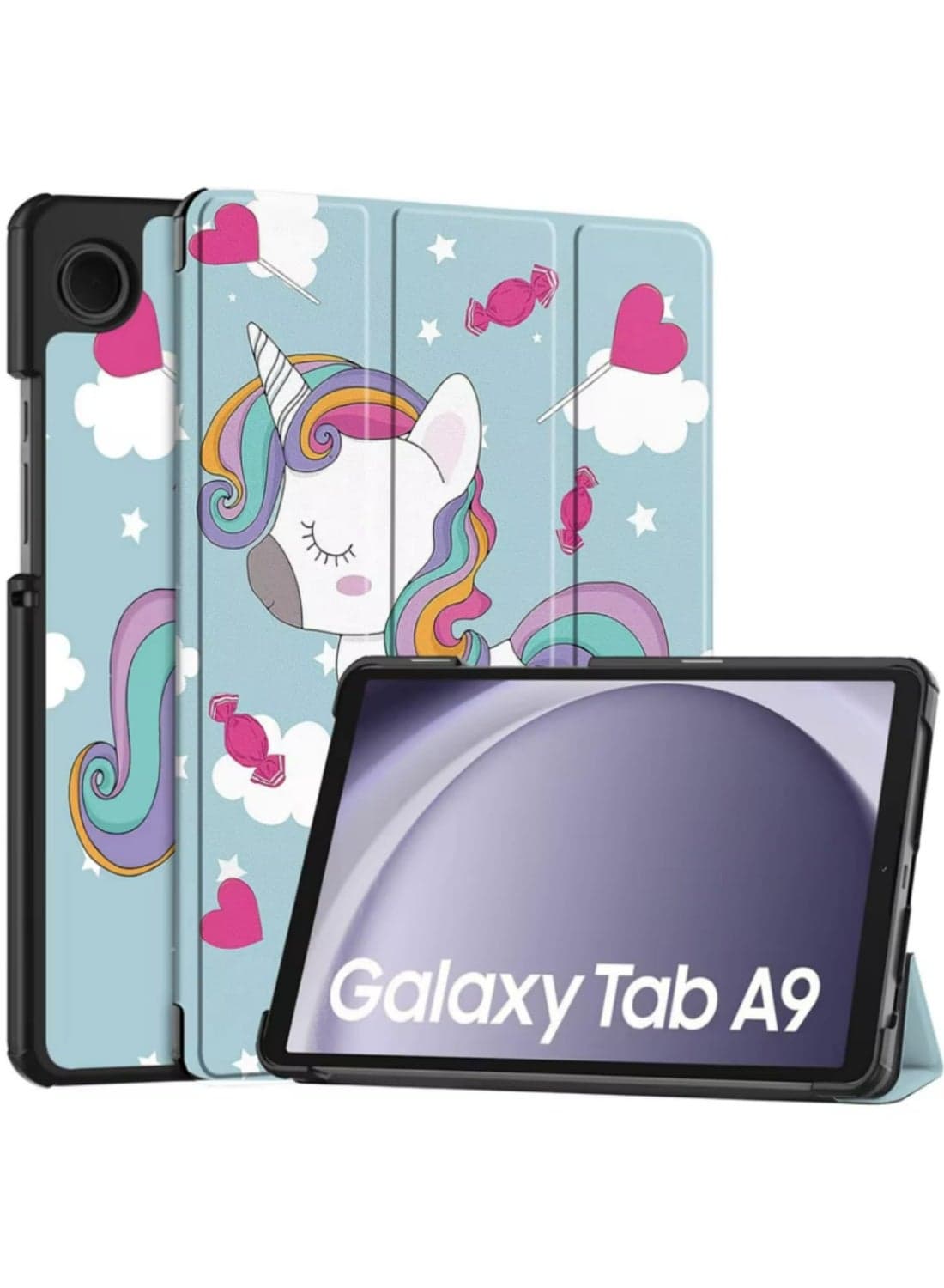 For Samsung Galaxy Tab A9 2023 Case 8.7 inch Magnetic Tri-Folding PU Leather Stand Cover for Galaxy Tab A9 SM-X110 X115 Tablet (Unicorn)