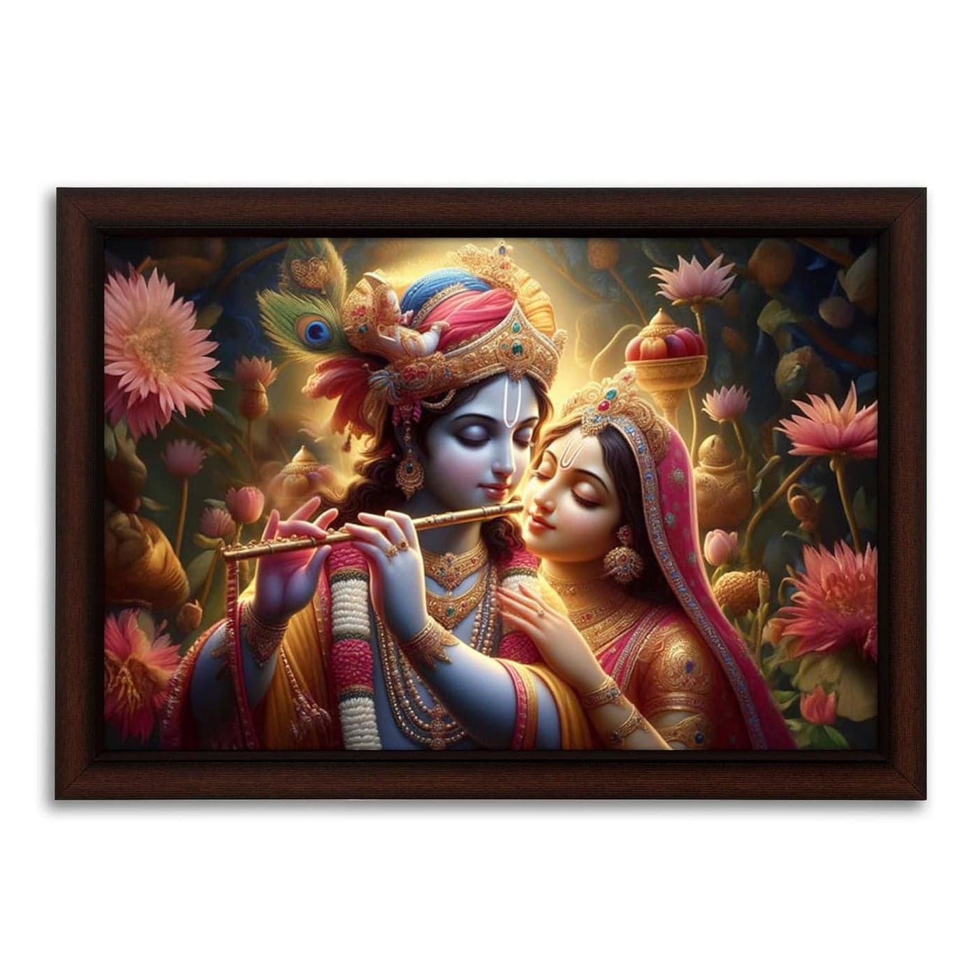 Masstone Radhe Krishna with Flute Wall Painting with UV Textured Effect Framed HD 50x35 cm Wall Hanging Photos Home Dcor Wall Art For Living Room Bedroom Drawing room